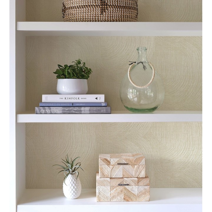 Papel pintado de líneas curvas fluidas en amarillo suave - Jude Minimal 683964