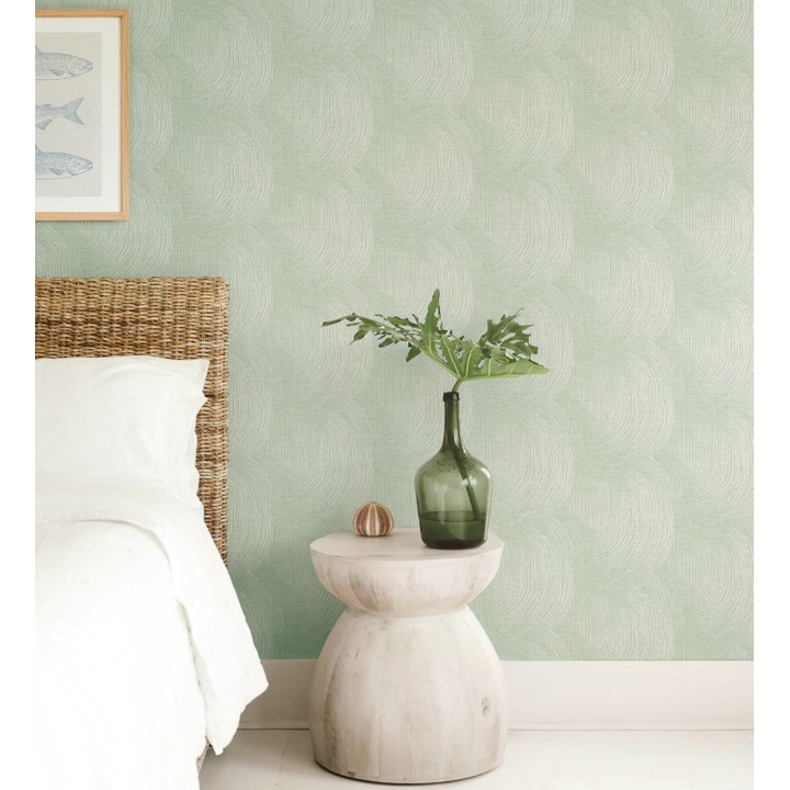 Papel pintado de líneas curvas fluidas en verde suave - Jude Minimal 683965