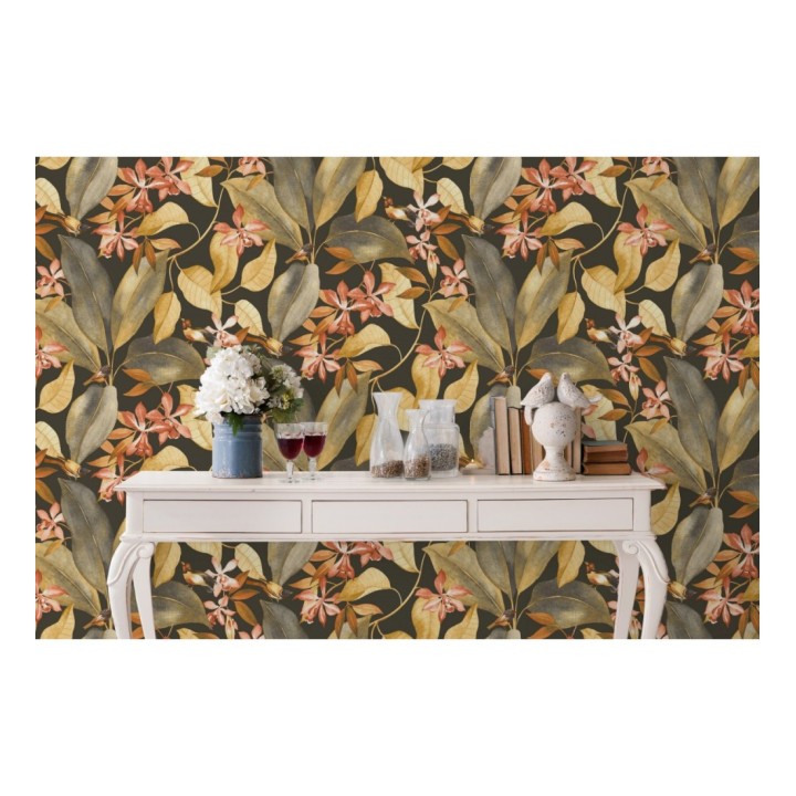 Papel pintado hojas grandes con pájaros - Secret Garden 126400