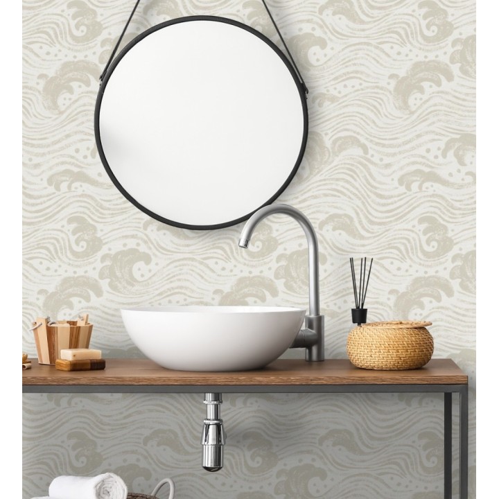 Papel pintado mar de olas rítmicas y espumosas en tonos beige - Kai Oceanic 683968