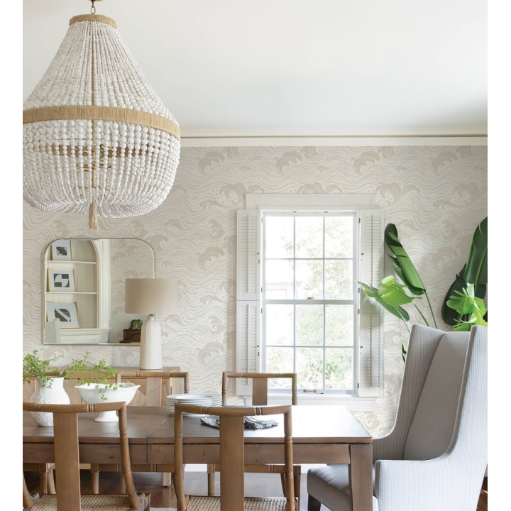 Papel pintado mar de olas rítmicas y espumosas en tonos beige - Kai Oceanic 683968