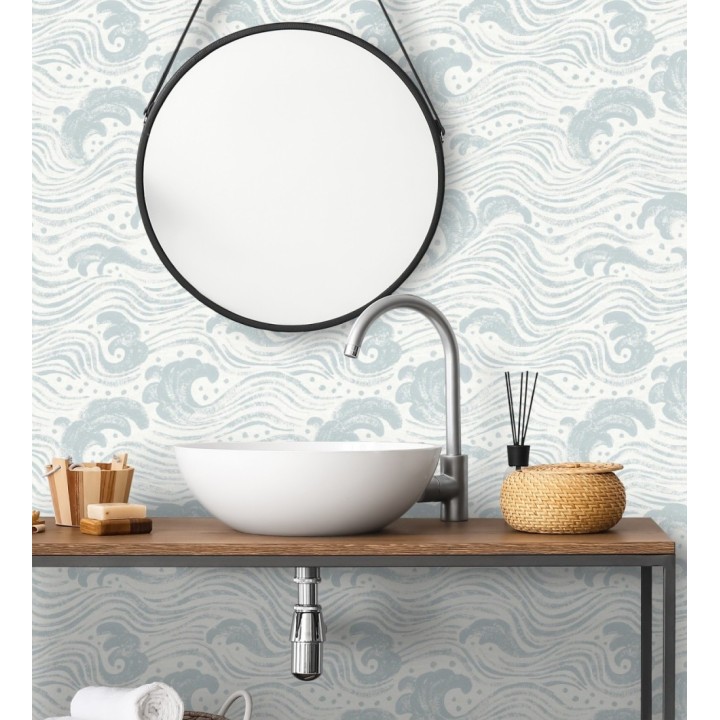 Papel pintado mar de olas rítmicas y espumosas en tonos azulados - Kai Oceanic 683969