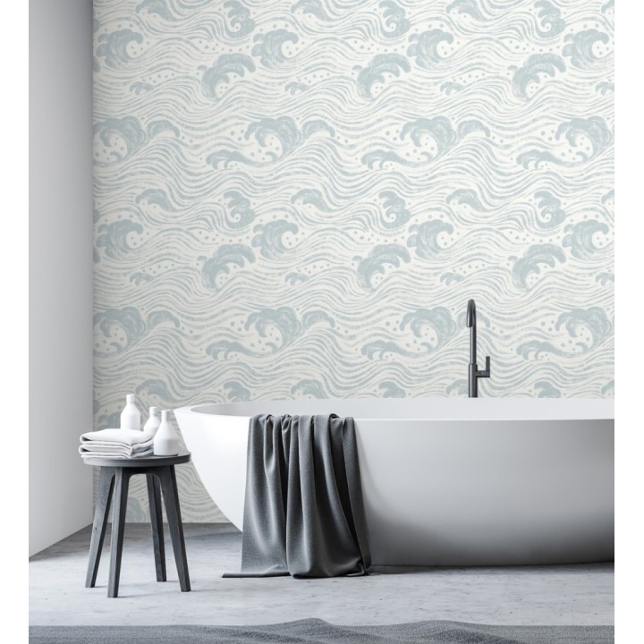 Papel pintado mar de olas rítmicas y espumosas en tonos azulados - Kai Oceanic 683969
