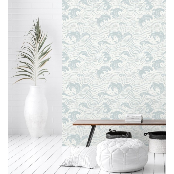 Papel pintado mar de olas rítmicas y espumosas en tonos azulados - Kai Oceanic 683969