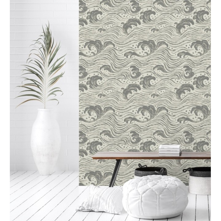 Papel pintado mar de olas rítmicas y espumosas en tonos grises - Kai Oceanic 683970