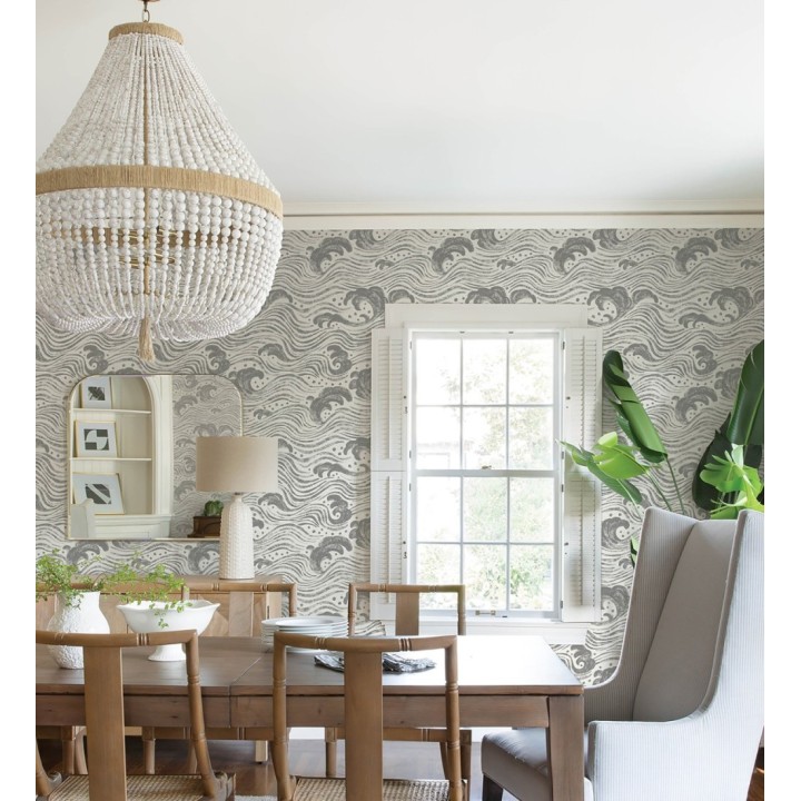 Papel pintado mar de olas rítmicas y espumosas en tonos grises - Kai Oceanic 683970