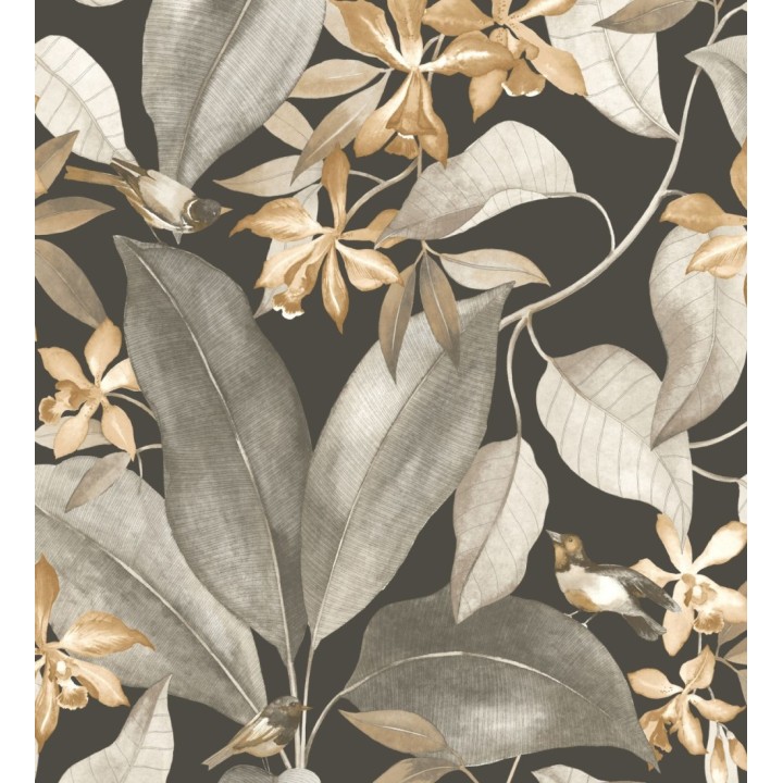 Papel pintado hojas grandes con pájaros - Secret Garden 126401