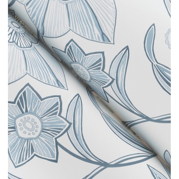 Papel pintado de flores de trazo lírico en azul sereno - Clara Bloom 683972
