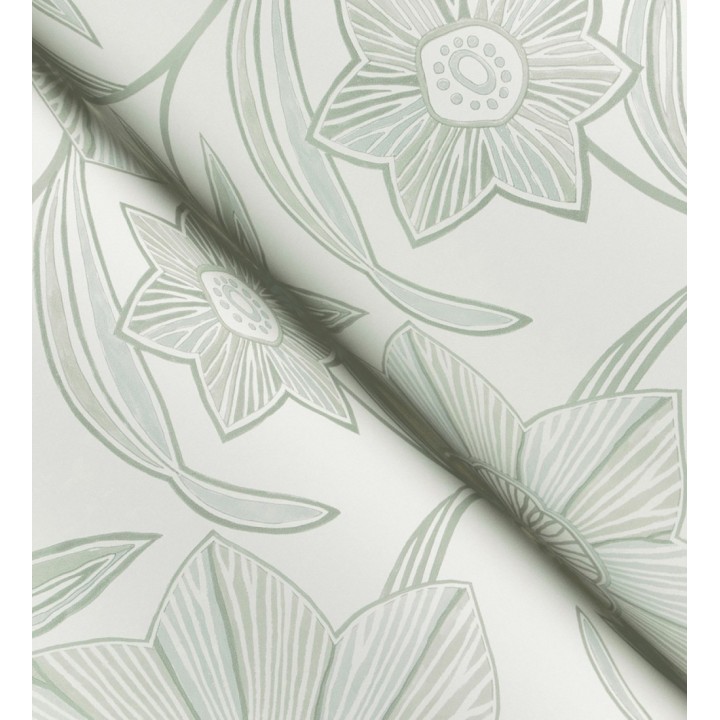 Papel pintado de flores de trazo lírico en verde salvia - Clara Bloom 683973