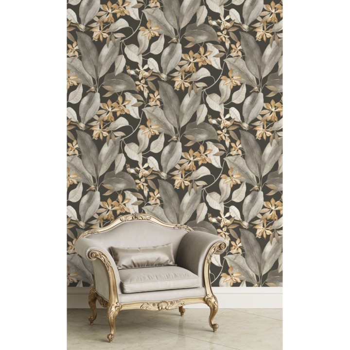 Papel pintado hojas grandes con pájaros - Secret Garden 126401