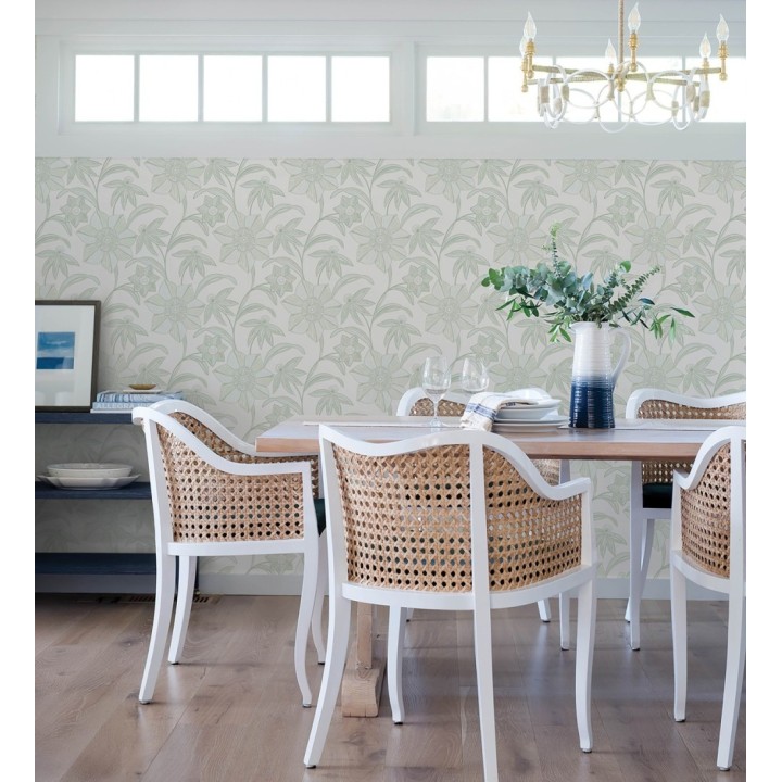 Papel pintado de flores de trazo lírico en verde salvia - Clara Bloom 683973