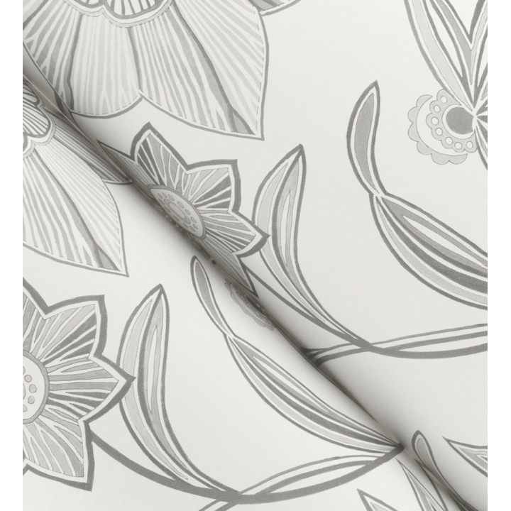 Papel pintado de flores de trazo lírico en gris visón - Clara Bloom 683974