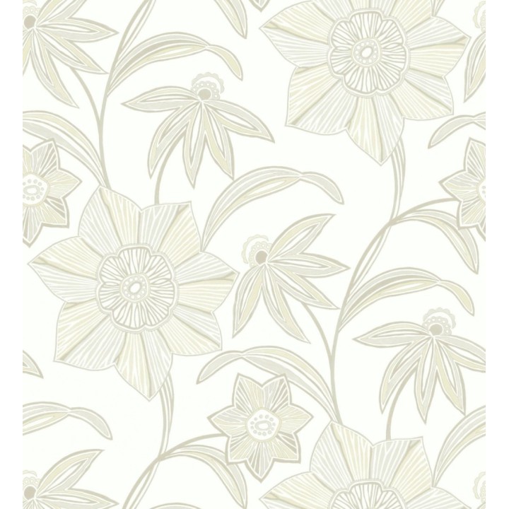 Papel pintado de flores de trazo lírico en beige y crema - Clara Bloom 683975