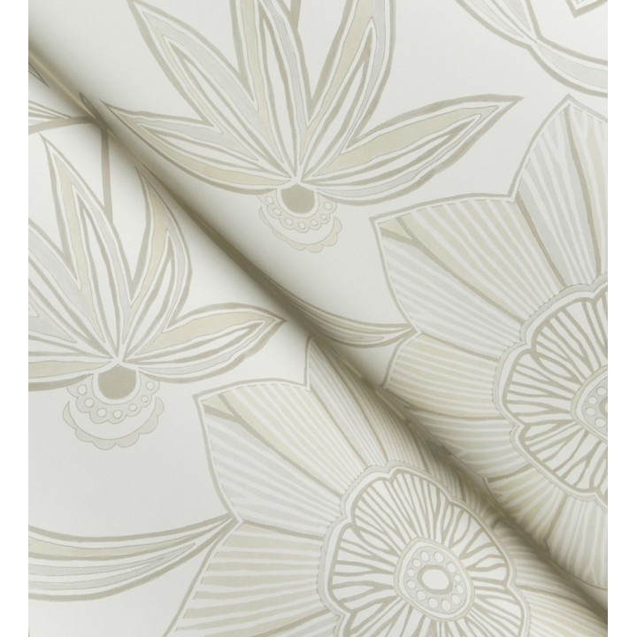 Papel pintado de flores de trazo lírico en beige y crema - Clara Bloom 683975