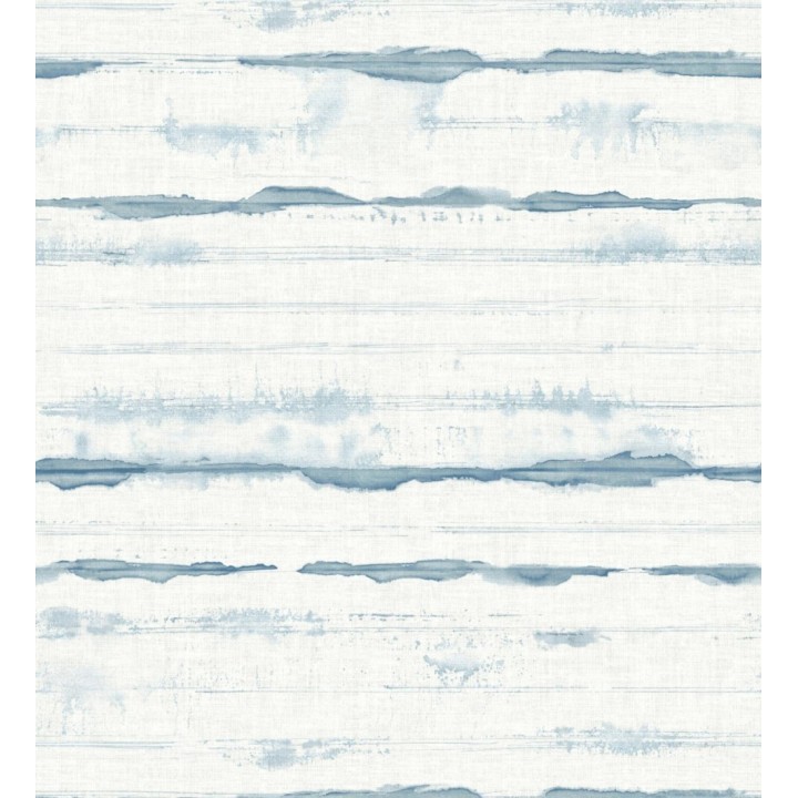Papel pintado de rayas horizontales de acuarela azul acero sobre lienzo - Bering Horizon 683976