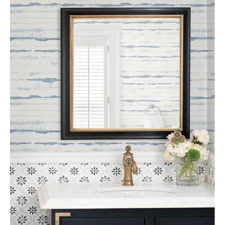 Papel pintado de rayas horizontales de acuarela azul acero sobre lienzo - Bering Horizon 683976