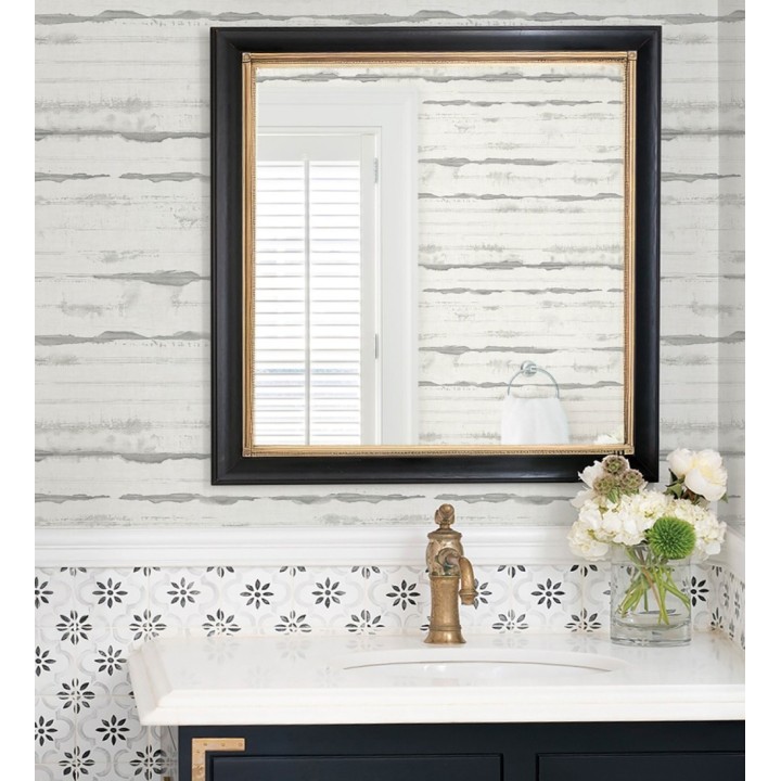 Papel pintado de rayas horizontales de acuarela gris sobre lienzo - Bering Horizon 683978