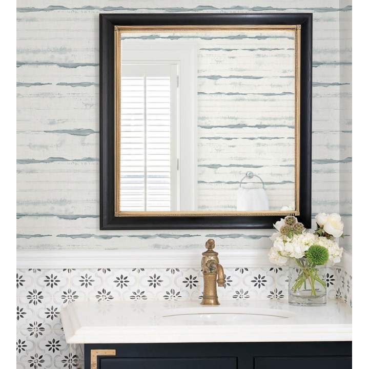 Papel pintado bruma azul claro en acuarela sobre lienzo - Bering Horizon 683979