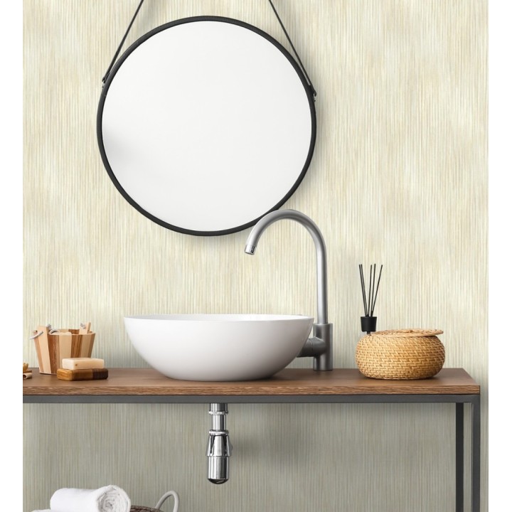 Papel pintado de plieges textil iluminado con fondo nácar tonos mostaza - Silas Streaks 683980