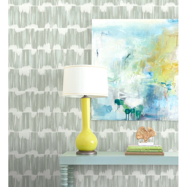 Papel pintado esencia de telar verde grisáceo estilo wabi sabi  - Kira Ikat 683984