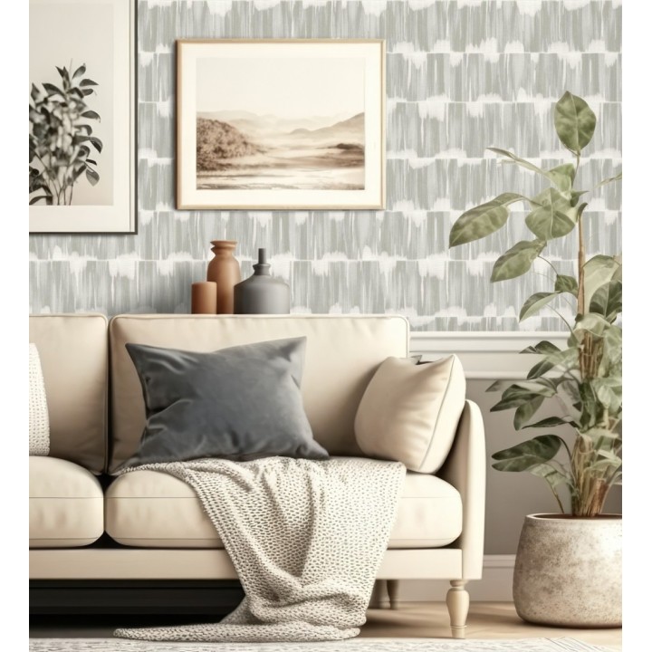 Papel pintado esencia de telar gris cálido estilo wabi sabi - Kira Ikat 683986