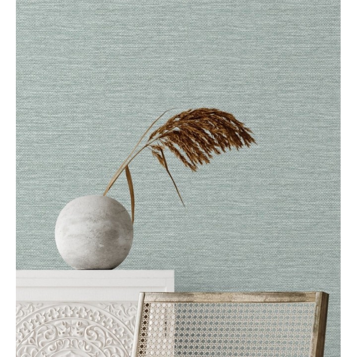 Papel pintado rafia con fibras de sisal teñido verde agua - Studs Texture 683987