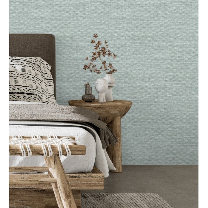 Papel pintado rafia con fibras de sisal teñido verde agua - Studs Texture 683987