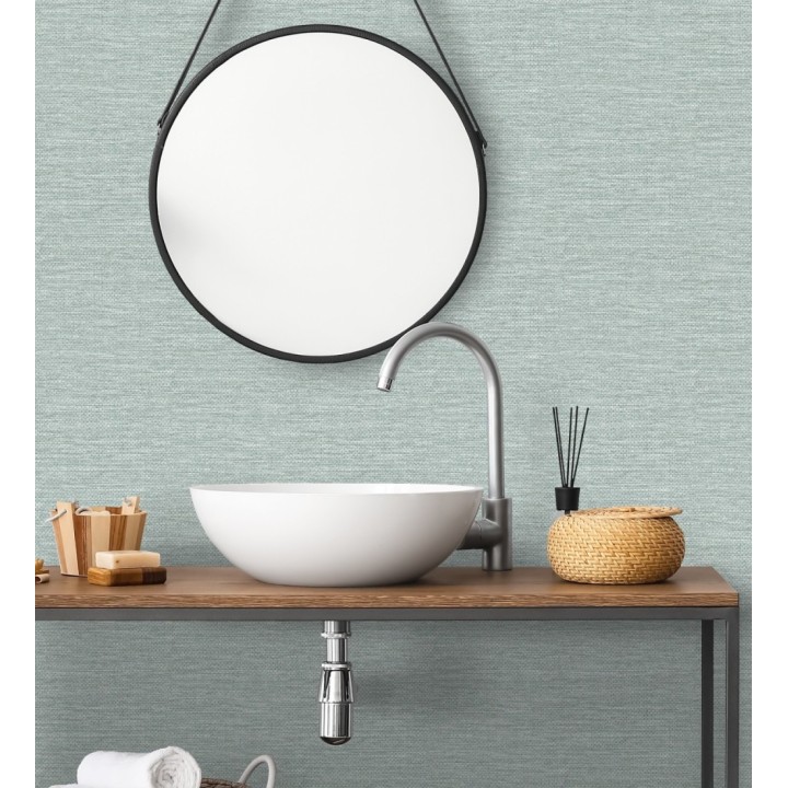 Papel pintado rafia con fibras de sisal teñido verde agua - Studs Texture 683987