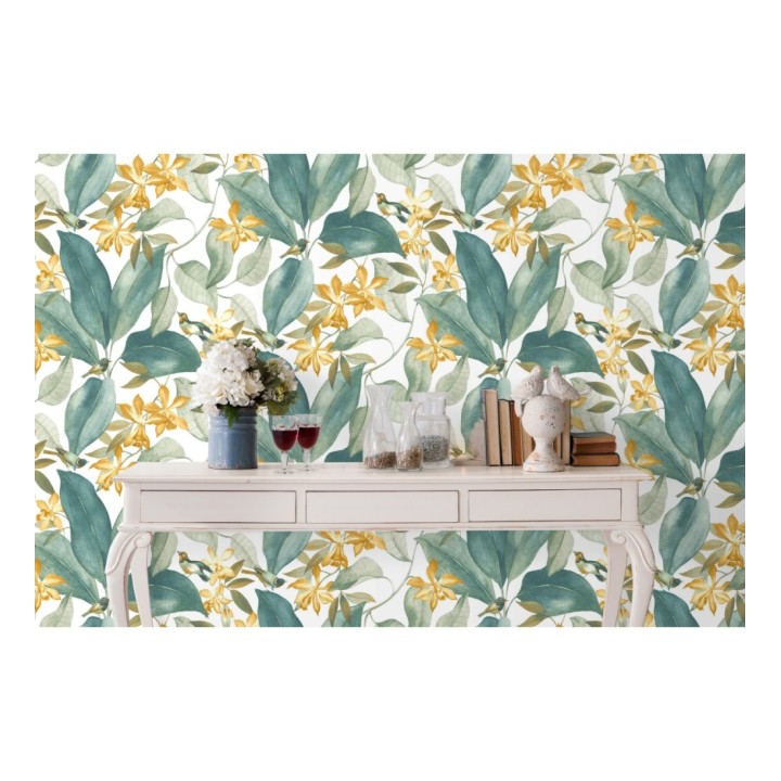 Papel pintado hojas grandes con pájaros - Secret Garden 126403