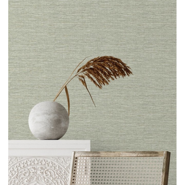 Papel pintado rafia con fibras de sisal teñido verde salvia - Studs Texture 683990