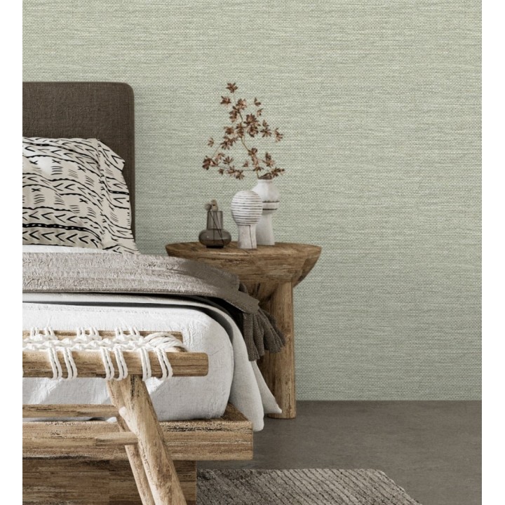 Papel pintado rafia con fibras de sisal teñido verde salvia - Studs Texture 683990