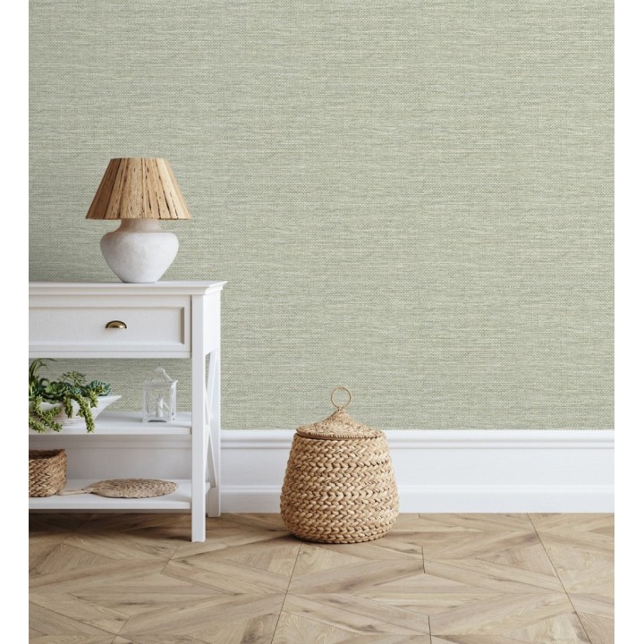 Papel pintado rafia con fibras de sisal teñido verde salvia - Studs Texture 683990