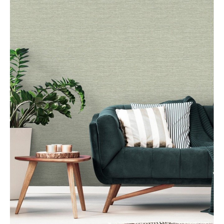 Papel pintado rafia con fibras de sisal teñido verde salvia - Studs Texture 683990