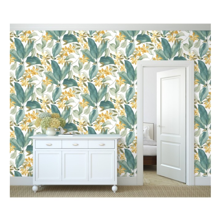 Papel pintado hojas grandes con pájaros - Secret Garden 126403