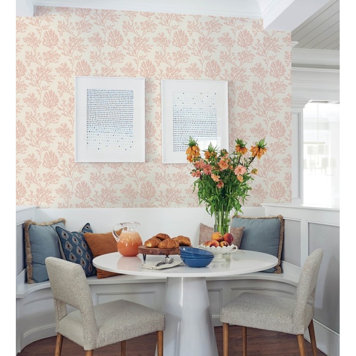Papel pintado de corales en rosa pastel dibujados sobre lienzo - Marina Coral 683992