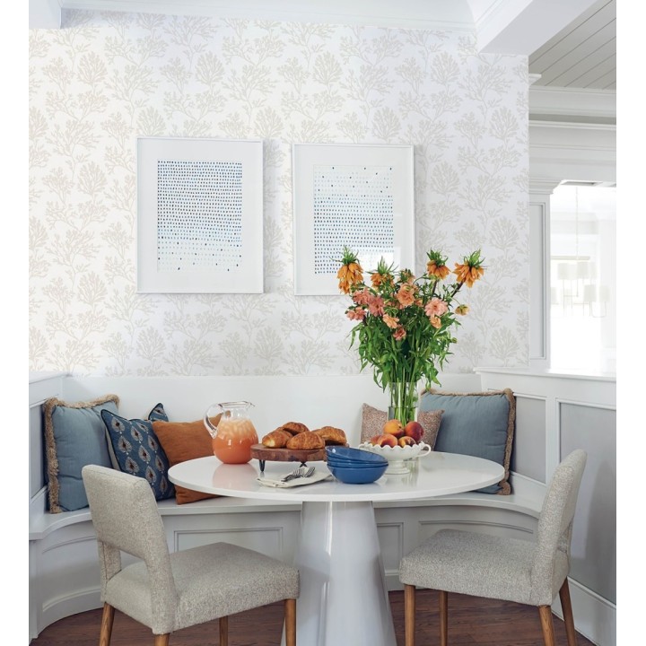 Papel pintado corales en tonos neutros dibujados sobre lienzo - Marina Coral 683993