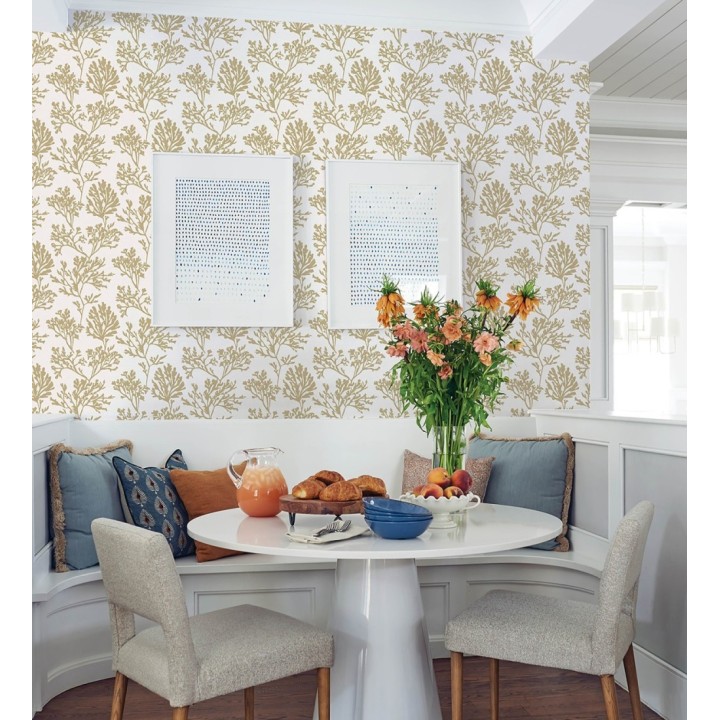 Papel pintado corales dorados dibujados sobre lienzo - Marina Coral 683994