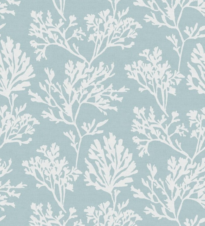 Papel pintado corales blancos dibujados sobre lienzo teñido de azul - Marina Coral 683995