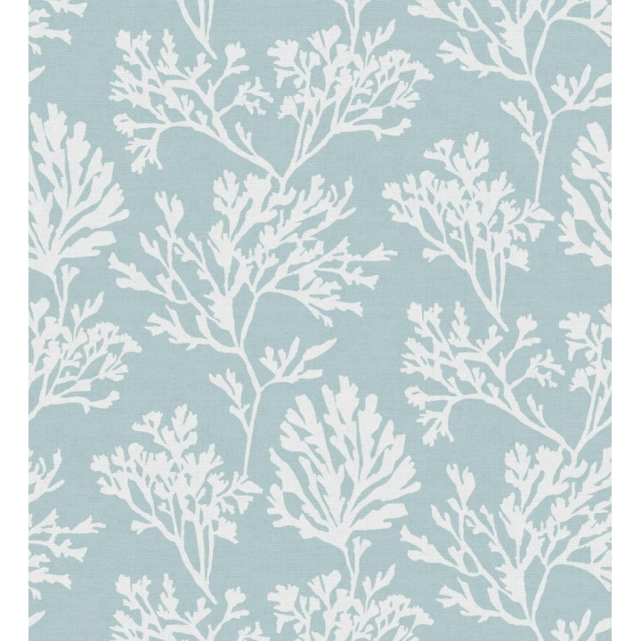 Papel pintado corales blancos dibujados sobre lienzo teñido de azul - Marina Coral 683995