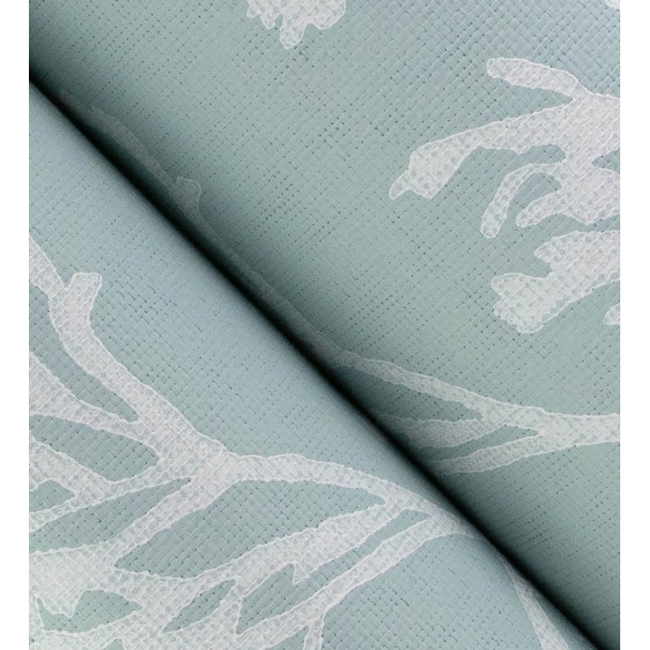 Papel pintado corales blancos dibujados sobre lienzo teñido de azul - Marina Coral 683995