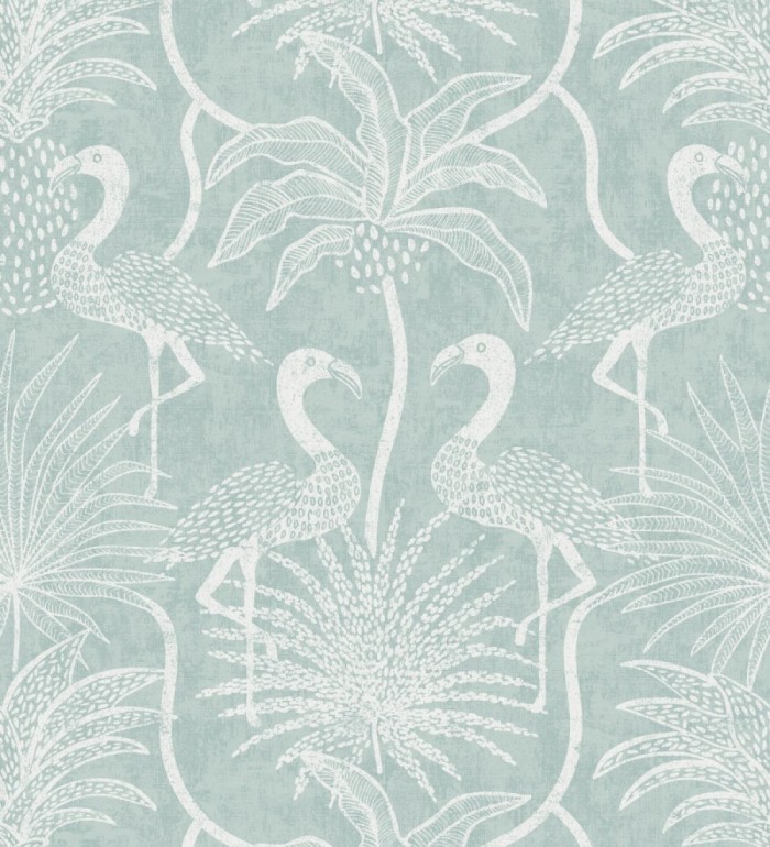 Papel pintado jungla vintage dibujada sobre lino verde agua - Mila Paradise 683996