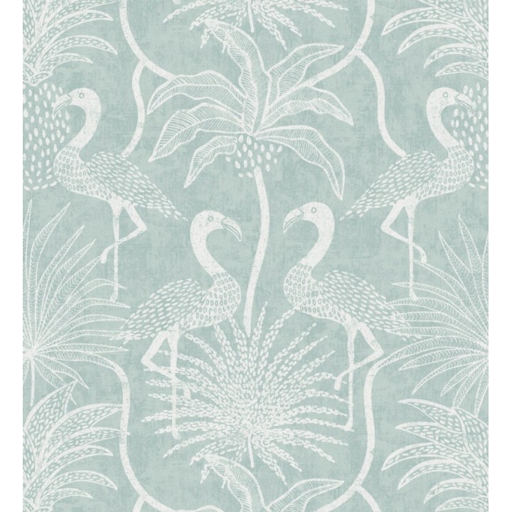 Papel pintado jungla vintage dibujada sobre lino verde agua - Mila Paradise 683996