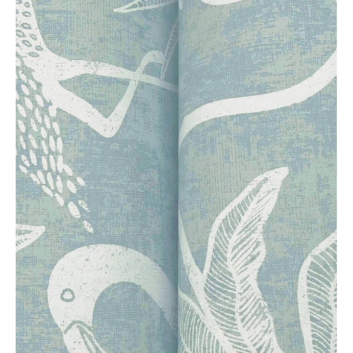 Papel pintado jungla vintage dibujada sobre lino verde agua - Mila Paradise 683996