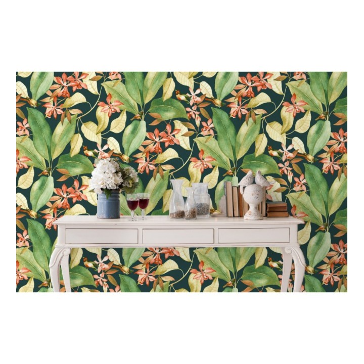 Papel pintado hojas grandes con pájaros - Secret Garden 126404