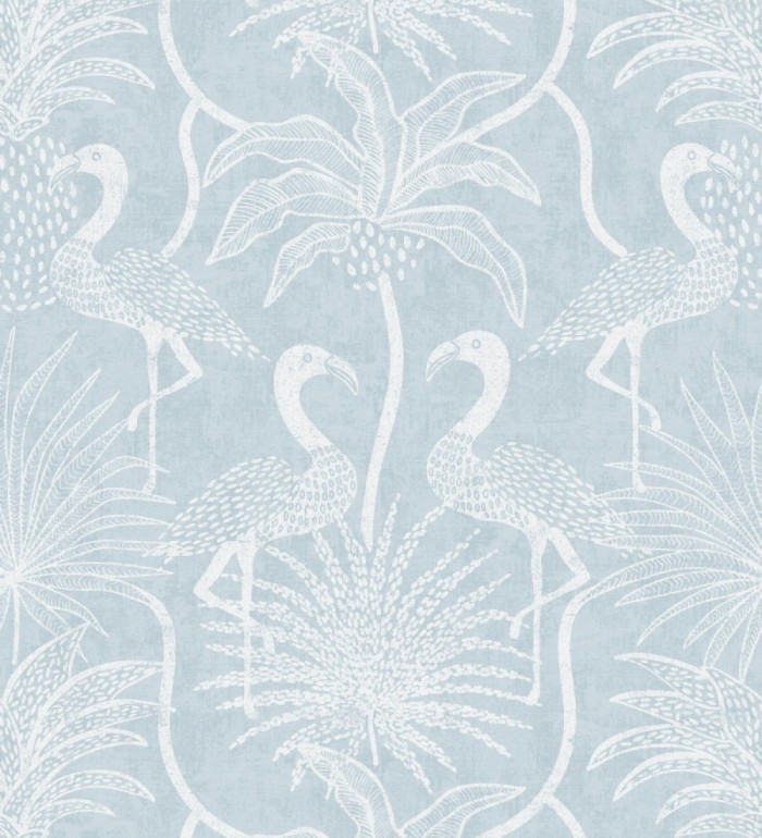 Papel pintado jungla vintage dibujada sobre lino azul cielo - Mila Paradise 683997