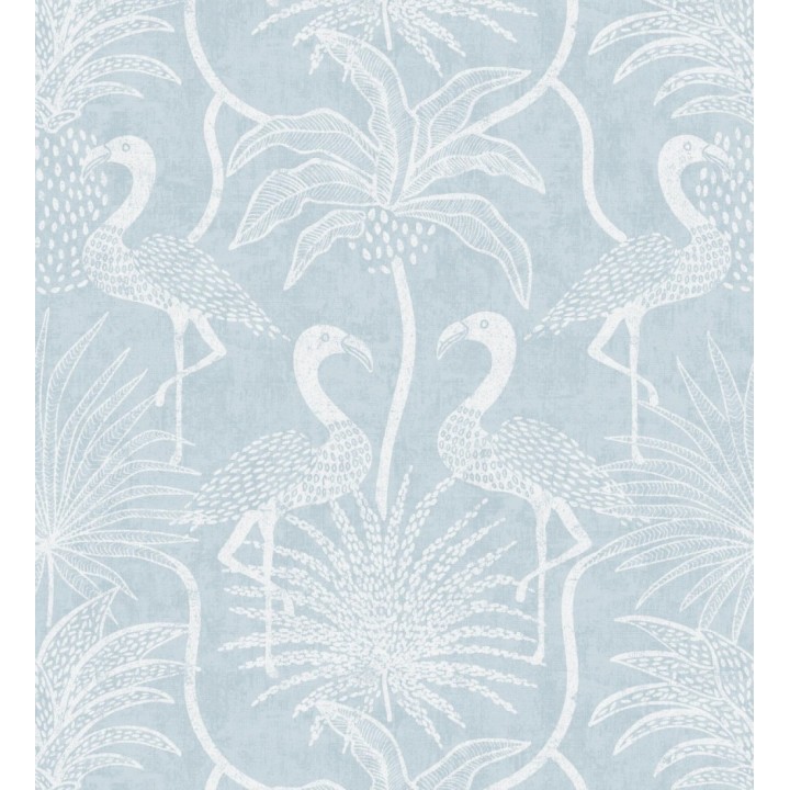 Papel pintado jungla vintage dibujada sobre lino azul cielo - Mila Paradise 683997