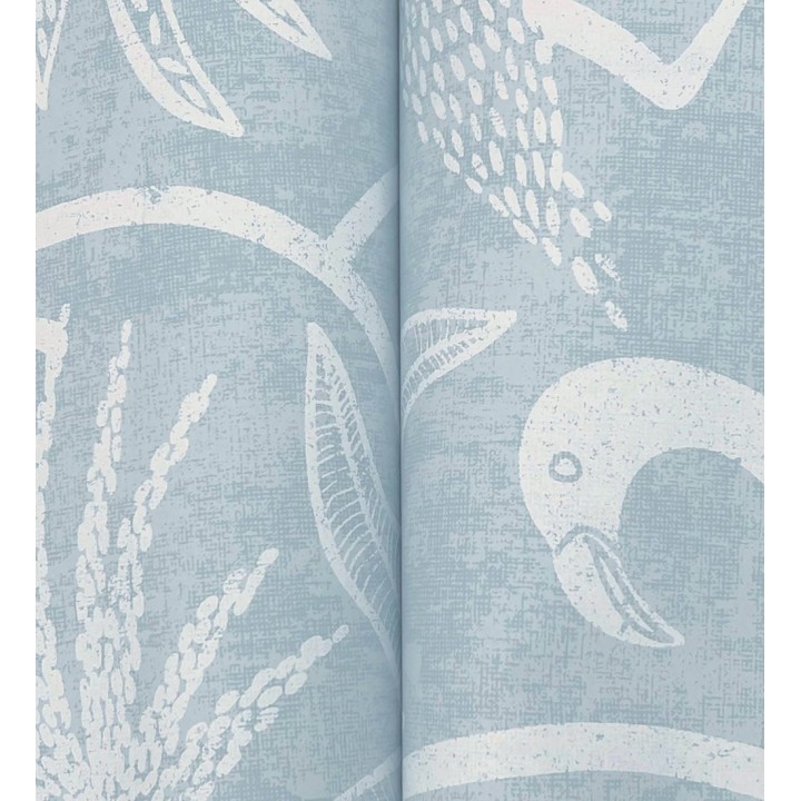 Papel pintado jungla vintage dibujada sobre lino azul cielo - Mila Paradise 683997