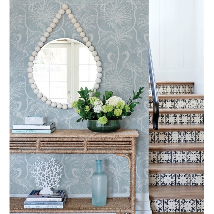 Papel pintado jungla vintage dibujada sobre lino azul cielo - Mila Paradise 683997