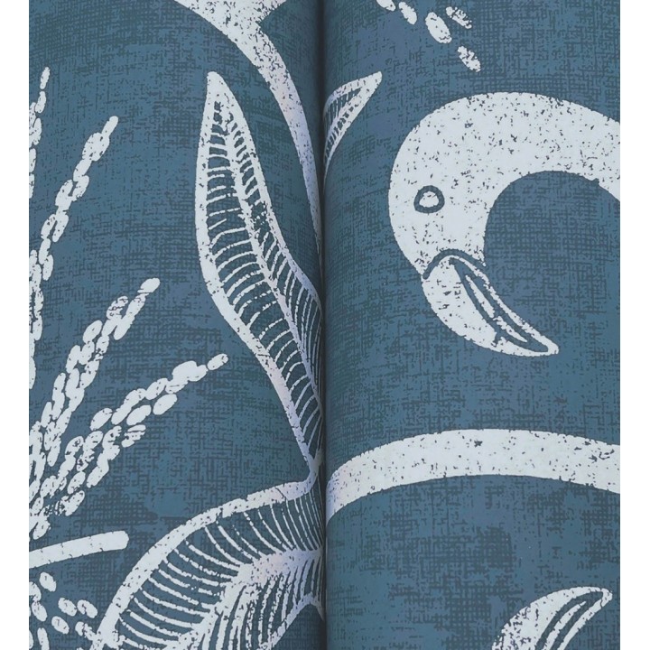 Papel pintado jungla vintage dibujada sobre lino azul indigo - Mila Paradise 683998