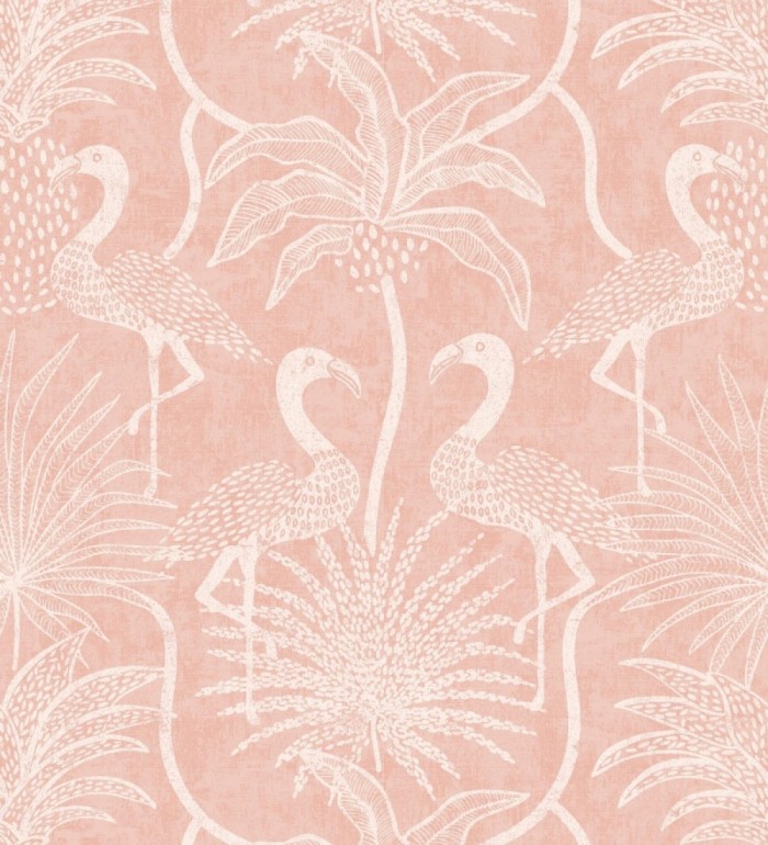 Papel pintado jungla vintage dibujada sobre lino rosa coral claro - Mila Paradise 683999